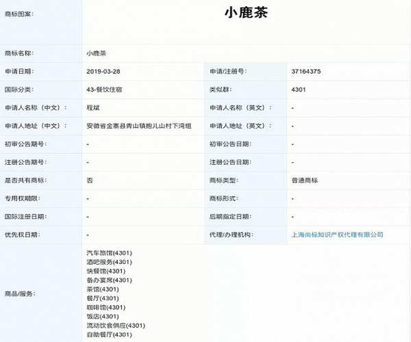 小鹿茶商標(biāo)歸屬不明，卻是已經(jīng)被搶注