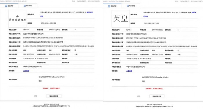 “英皇” 和“英皇鐘表珠寶” 被國家知識產(chǎn)權(quán)局認定為馳名商標