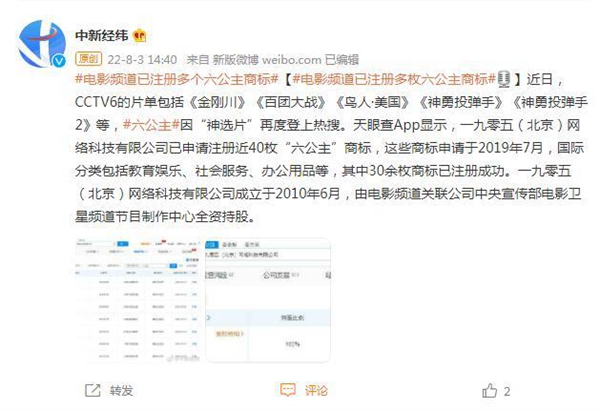 六公主商標(biāo)被電影頻道成功注冊
